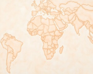Naklejka premium A sepia-toned world map with subtly textured paper, showing country borders