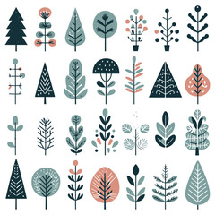 Seamless Christmas Tree Set Vector Design with Holiday Elements and Winter Decorations