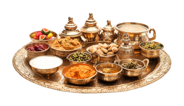 Puja Thali for Religious Rituals and Offerings - Isolated on White Background