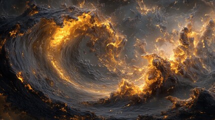 Fiery Wave Abstract Digital Art with Glowing Particles