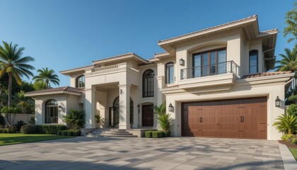 Fototapeta premium Modern Luxury Home Grand Entrance, Spacious Garage, and Stunning Architectural Design