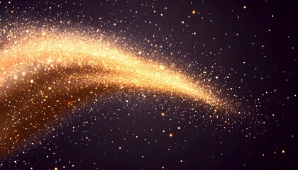 Golden glitter trail flowing across a dark background, resembling a cosmic stream or celestial dust