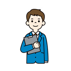 ファイルを持つ、スーツを着た若い男性のベクターイラスト素材＿線幅の編集可能＿カラー