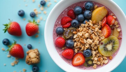 Vibrant Smoothie Bowl with Fresh Berries, Kiwi, and Granola A Delicious and Healthy Breakfast or Snack