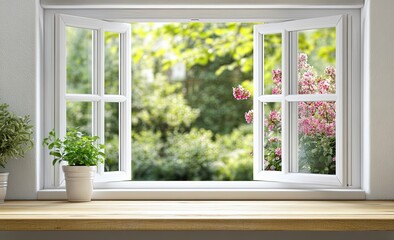 White window overlooking a garden