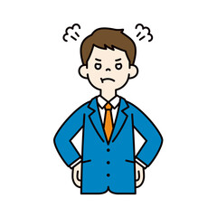 Fototapeta premium ぷんぷん怒る、スーツを着た若い男性のベクターイラスト素材＿線幅の編集可能＿カラー