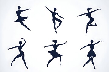 Fototapeta premium Six stylized silhouettes of ballerinas in various graceful poses