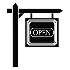 Monochrome Open Sign Silhouette for Local Shop Displays