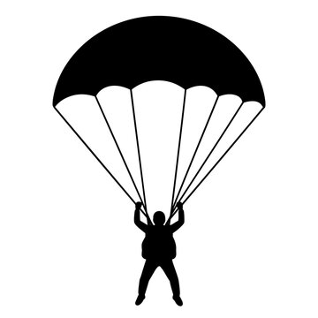 Parachutist with parachute icon silhouette in black