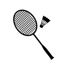 Badminton racket and shuttlecock icon silhouette in black