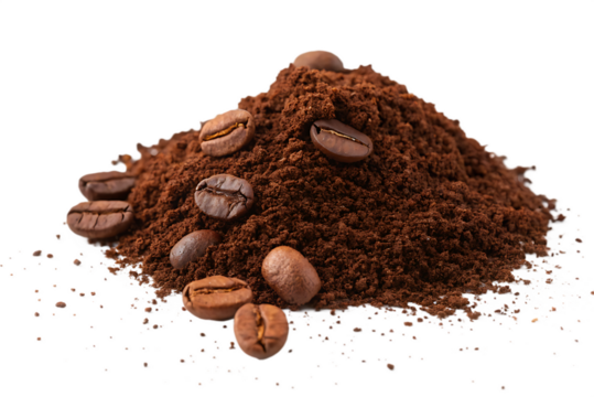 Pile ground espresso coffee with beans isolated on white backgroun