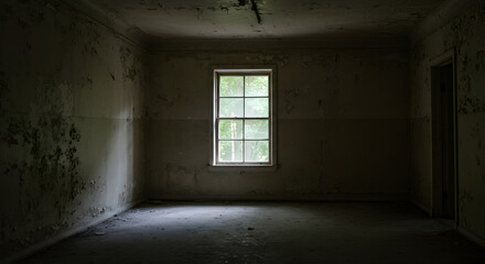 Eerie Light Streaming Through Window In Distressed Room Of Old Building
