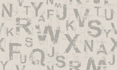 Letters seamless pattern. Grunge bold font on white background. Scattered letters of the English alphabet.