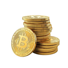 stack of shiny. gold-colored bitcoin coins. symbolizing cryptocurrency and digital finance the coins are arranged in a way that emphasizes their circular shape and reflective surface. highlighting the