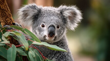 Fototapeta premium Koala Eating Eucalyptus in a Natural Habitat