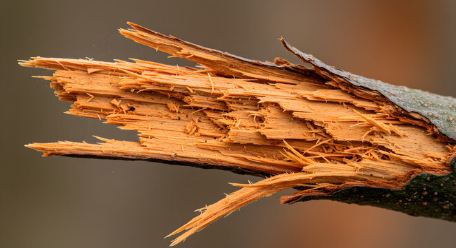 Close Up Of A Broken Tree Branch Shows The Intricate Wood Fibers