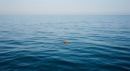 Solitary Buoy In Calm Blue Ocean On Overcast Day