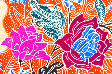 Obraz premium Beautiful handmade batik fabric texture with abstract floral.