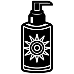 Black Sunscreen Bottle Icon with Sun Symbol - Sun Protection Design