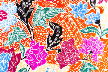 Obraz premium Beautiful handmade batik fabric texture with abstract floral.