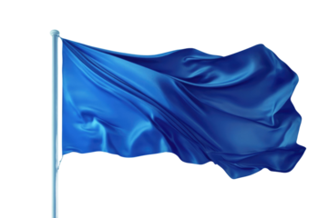 Flying gradient light to dark blue silk textile fabric flag isolated on blue background. Smooth elegant Colorful gradient Satin for grand opening ceremony PNG