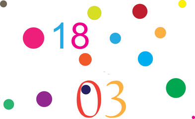 Colorful Number 18 and 03 with Polka Dots
Abstract Date Illustration: 18 and 03 with Confetti
Vibrant Digits Eighteen and Zero Three with Scattered Circles
Playful Design Featuring Numbers 