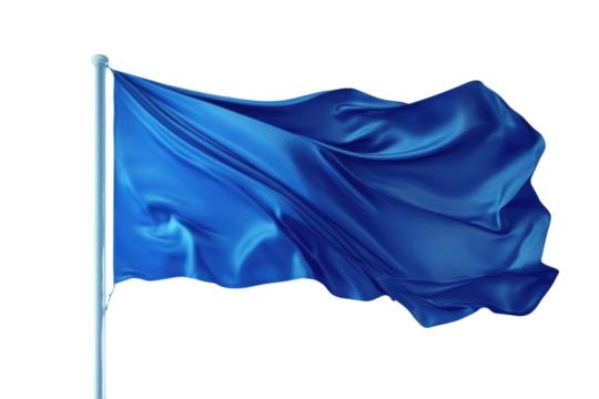 Flying gradient light to dark blue silk textile fabric flag isolated on blue background. Smooth elegant Colorful gradient Satin for grand opening ceremony PNG