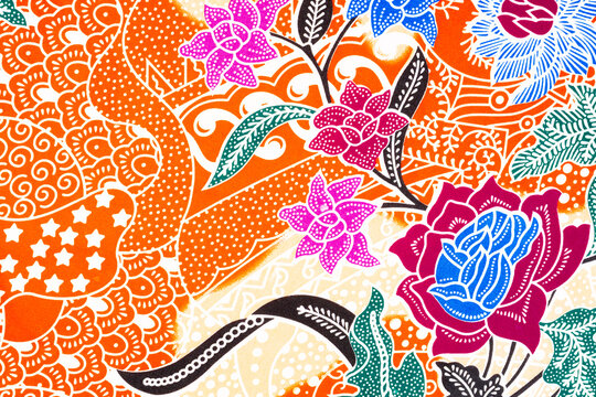 Beautiful handmade batik fabric texture with abstract floral.