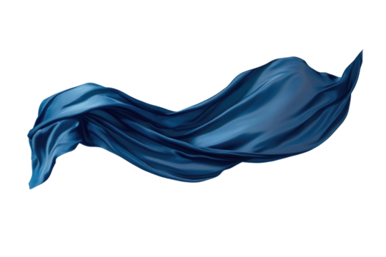 Flying gradient light to dark blue silk textile fabric flag isolated on blue background. Smooth elegant Colorful gradient Satin for grand opening ceremony PNG
