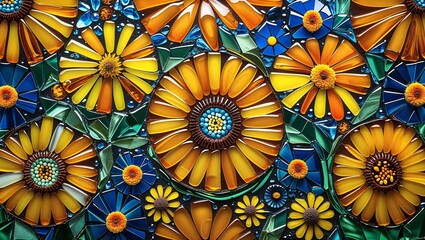 Calendula marigold glass mosaic abstract design pattern artwork