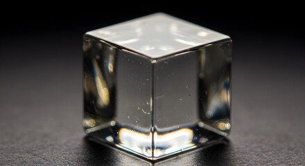 Reflecting Transparent Acrylic Cube, Geometric Precision on Dark Backdrop