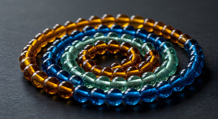Elegant Arrangement Of Colorful Glass Beads In A Concentric Spiral Pattern