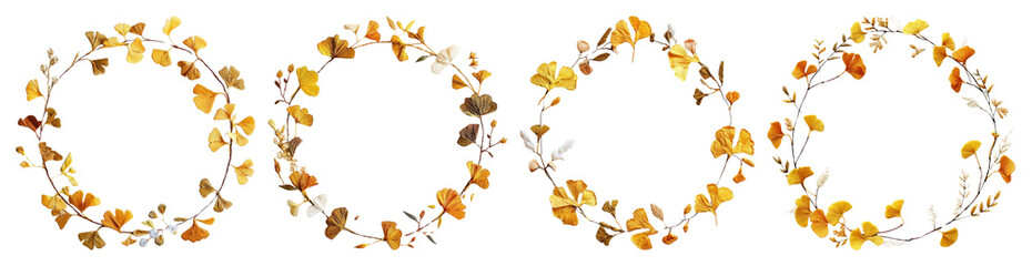 PNG Autumn floral wreath collection, element set on transparent background