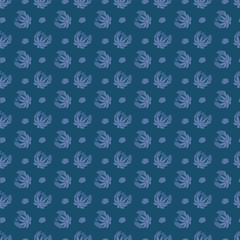 Seamless Blue Leaf Patterned Background with Decorative Floral Elements