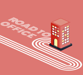 Isometric Office Building with Road Path