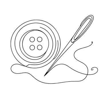 recommend clip art: Needle sewing a button, sewing workshop illustration, minimalist line art,