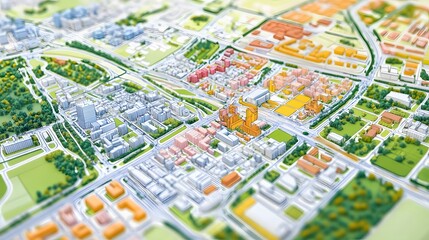 Urban planning map with transport and zoning layers