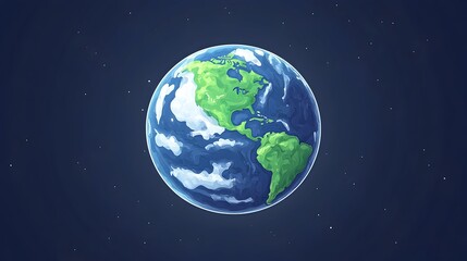 Obraz premium A stylized illustration of Earth in space, showing continents, oceans, and clouds