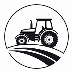Minimalist Tractor and Plow Silhouette for Farm Machinery Icon