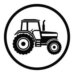Black Silhouette of Agricultural Tractor and Plow Minimal Design