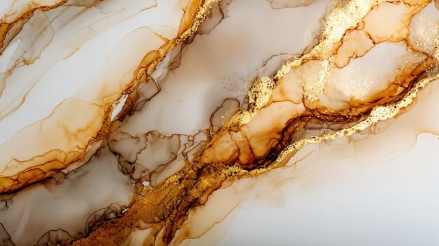 M&aacute;rmol blanco con vetas marrones y doradas. Textura natural, patr&oacute;n abstracto, dise&ntilde;o elegante, piedra preciosa.