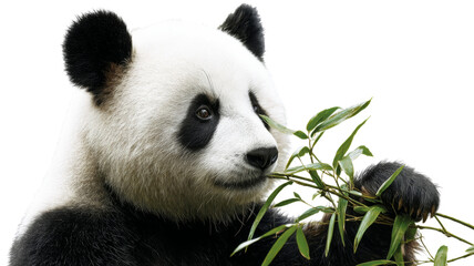 Naklejka premium Cute panda eating bamboo on transparent background