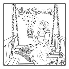 Cozy Girl Moments Coloring Pages For Adults
