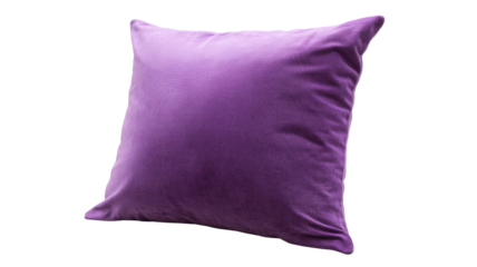 Purple pillow resting on transparent background, promoting comfort and relaxation