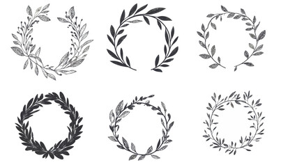 Obraz premium Minimalist Hand-Drawn Olive Wreath Vector Set for Elegant Design and Branding
