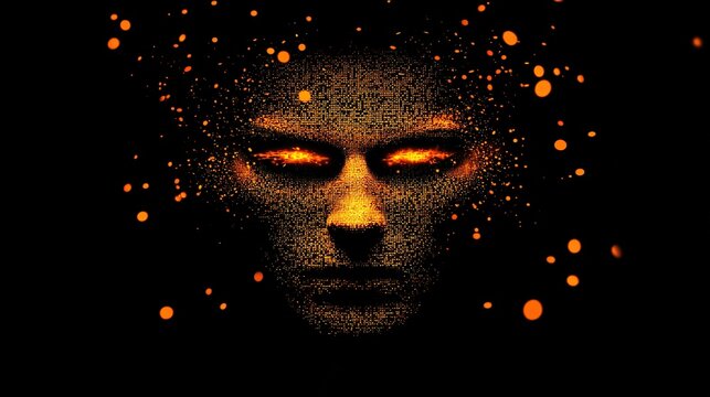 Digital human face created from code virtual environment gigapixel quality futuristic concept