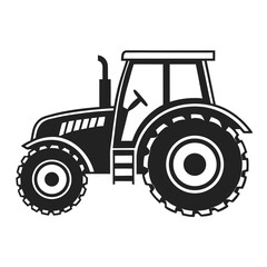 Clean Black Silhouette of Modern Tractor with Plow Attachment