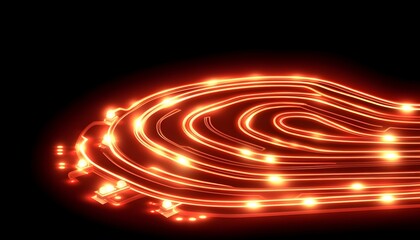 Obraz premium Glowing fingerprint-shaped light trails on black background