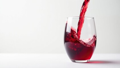 Rich red wine poured into glass, clean white backdrop, wine, wine bottle, wine tasting