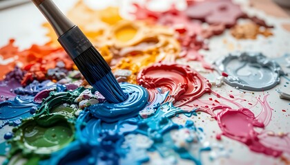 Obraz premium Vibrant Artist Paint Palette: Close-Up of Oil or Acrylic Colors